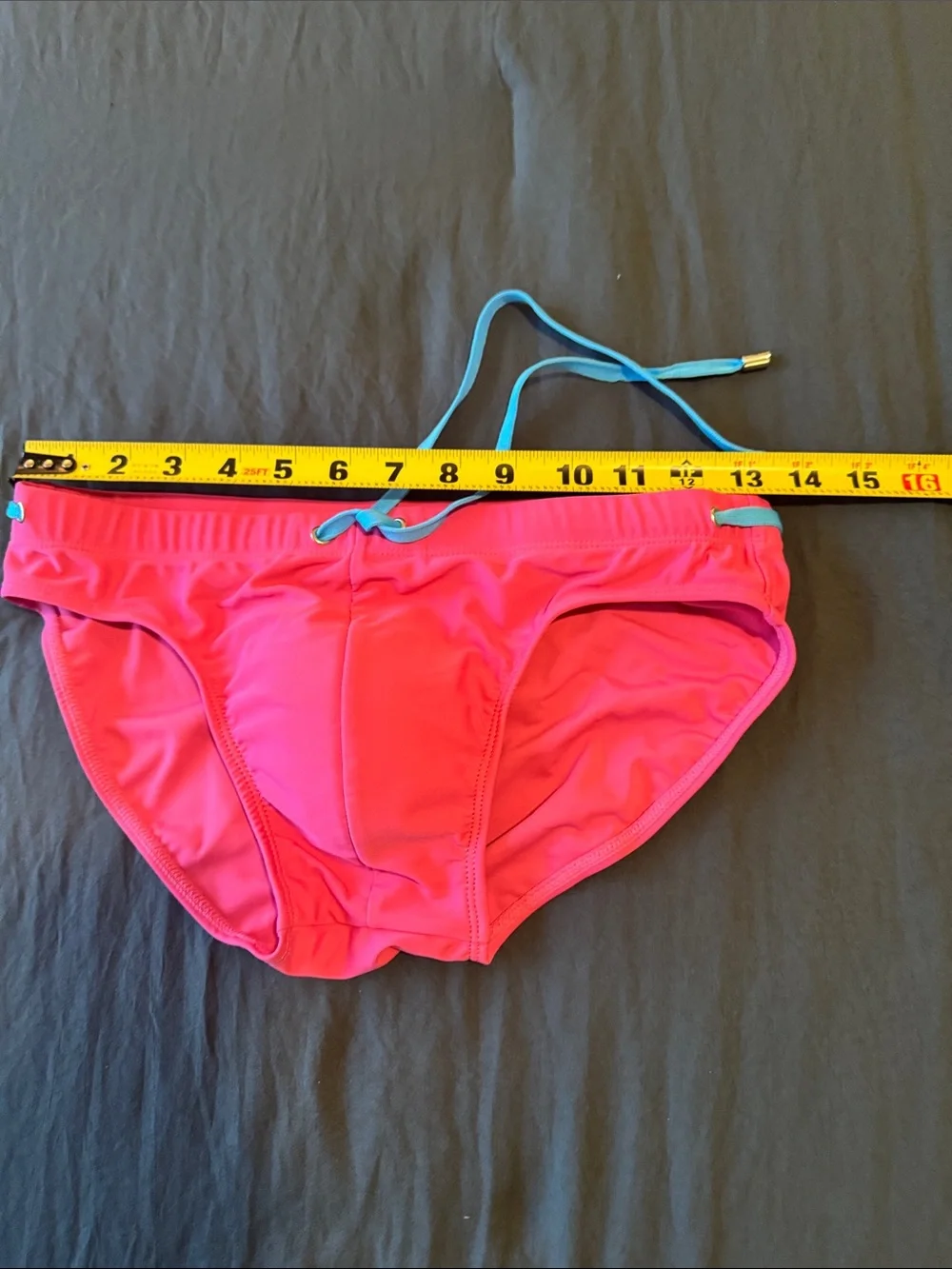 Bright Pink Men’s Swim Brief Blue Drawstring Front Modesty Cup Large by Desmiit